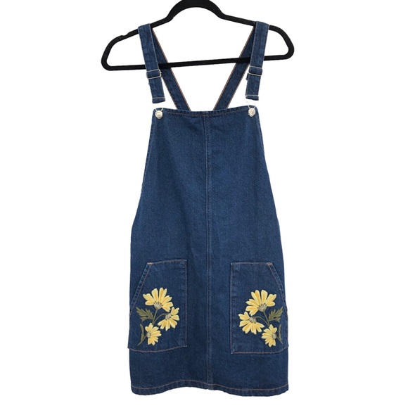 Topshop Dresses & Skirts - Topshop Denim Overall Dress Floral Pocket Womens 8